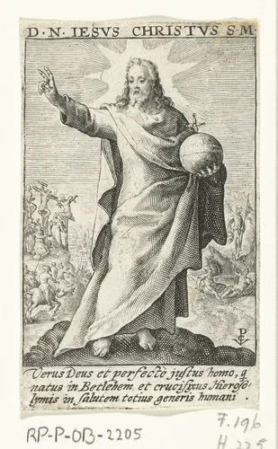 Christus als Salvator Mundi by Unknown, print, 1574-1637