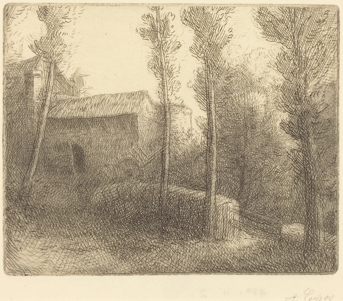 Bridge at the Mill (Le pont du moulin) by Alphonse Legros, print, 1837-1911