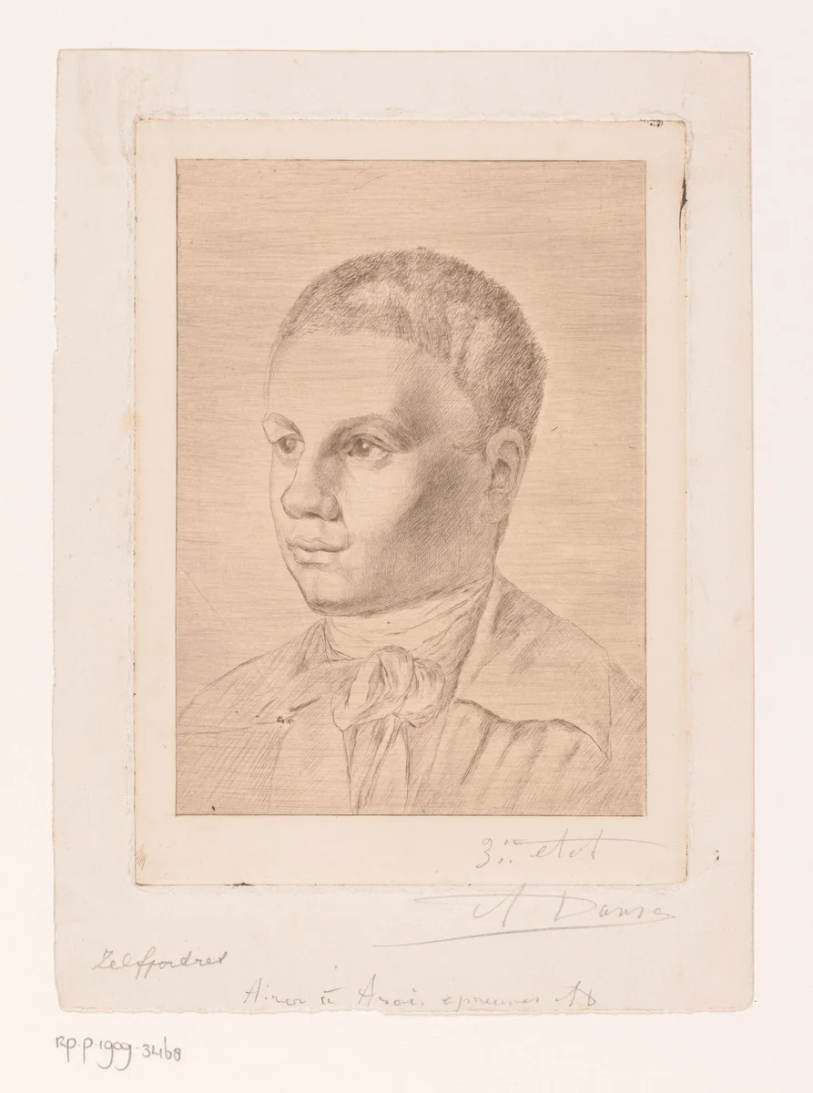 Zelfportret op zestienjarige leeftijd by Auguste Danse, print, 1839-1909
