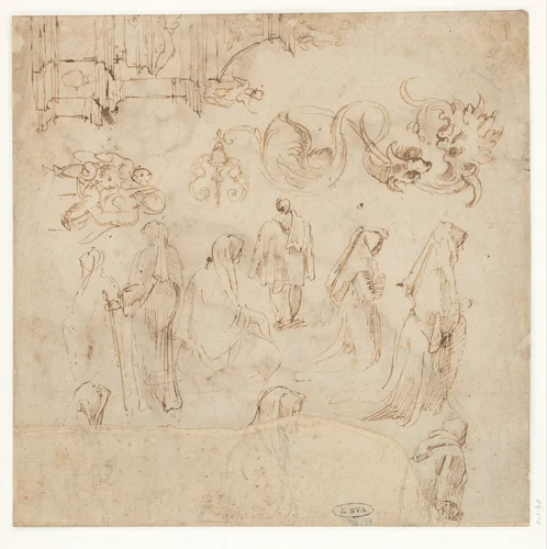 Studieblad met deel van graftombe by Maarten van Heemskerck, drawing, 1532-1536