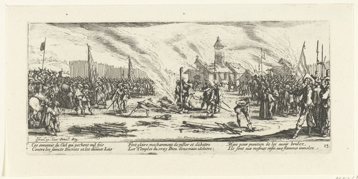 Strafmaatregelen: de brandstapel by Jacques Callot, print, 1633