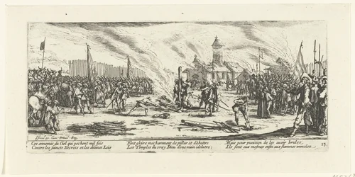 Strafmaatregelen: de brandstapel by Jacques Callot, print, 1633