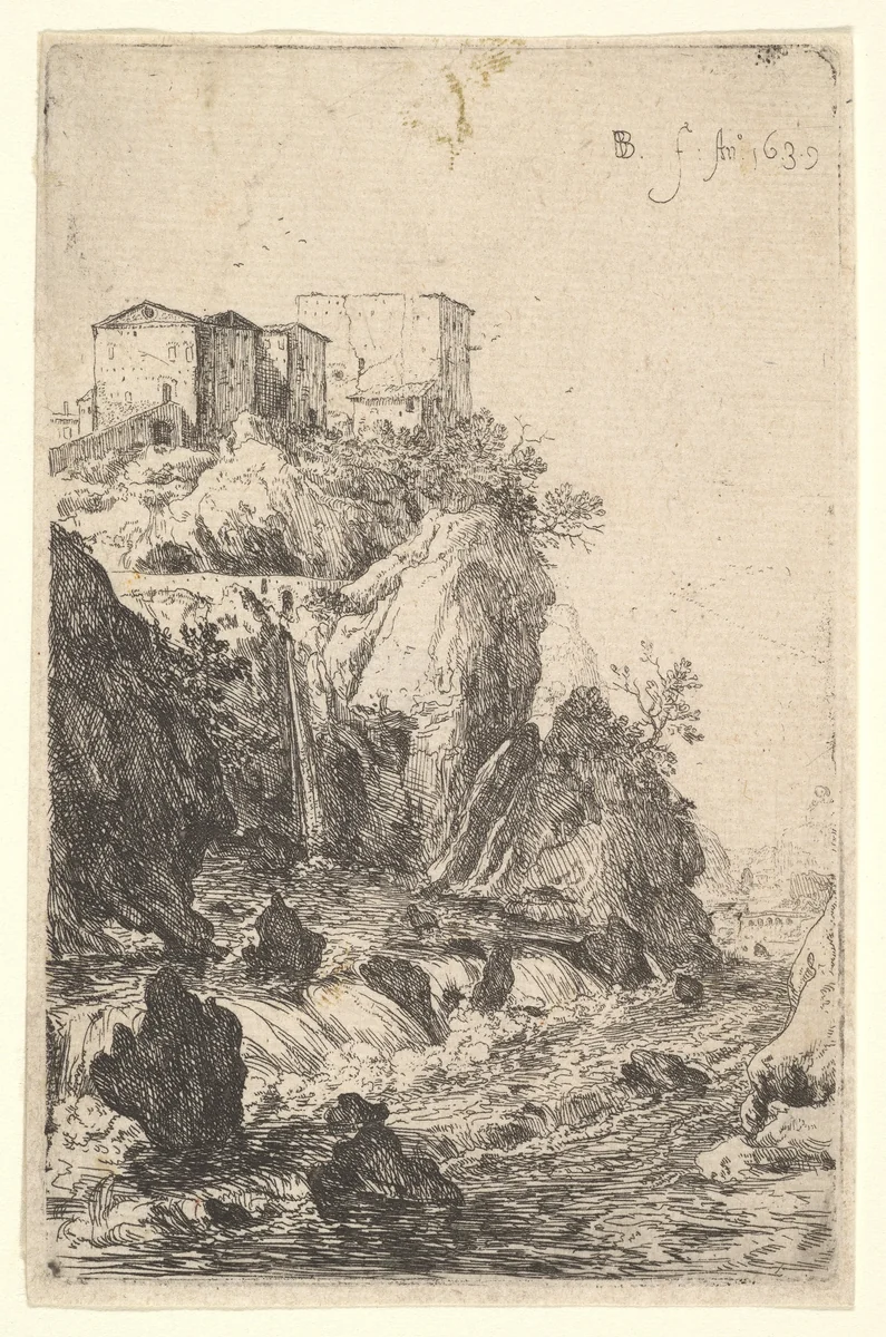 Cascades near Ponte della Trave, from "The Ruins of Rome" by Bartholomeus Breenbergh, print, 1639