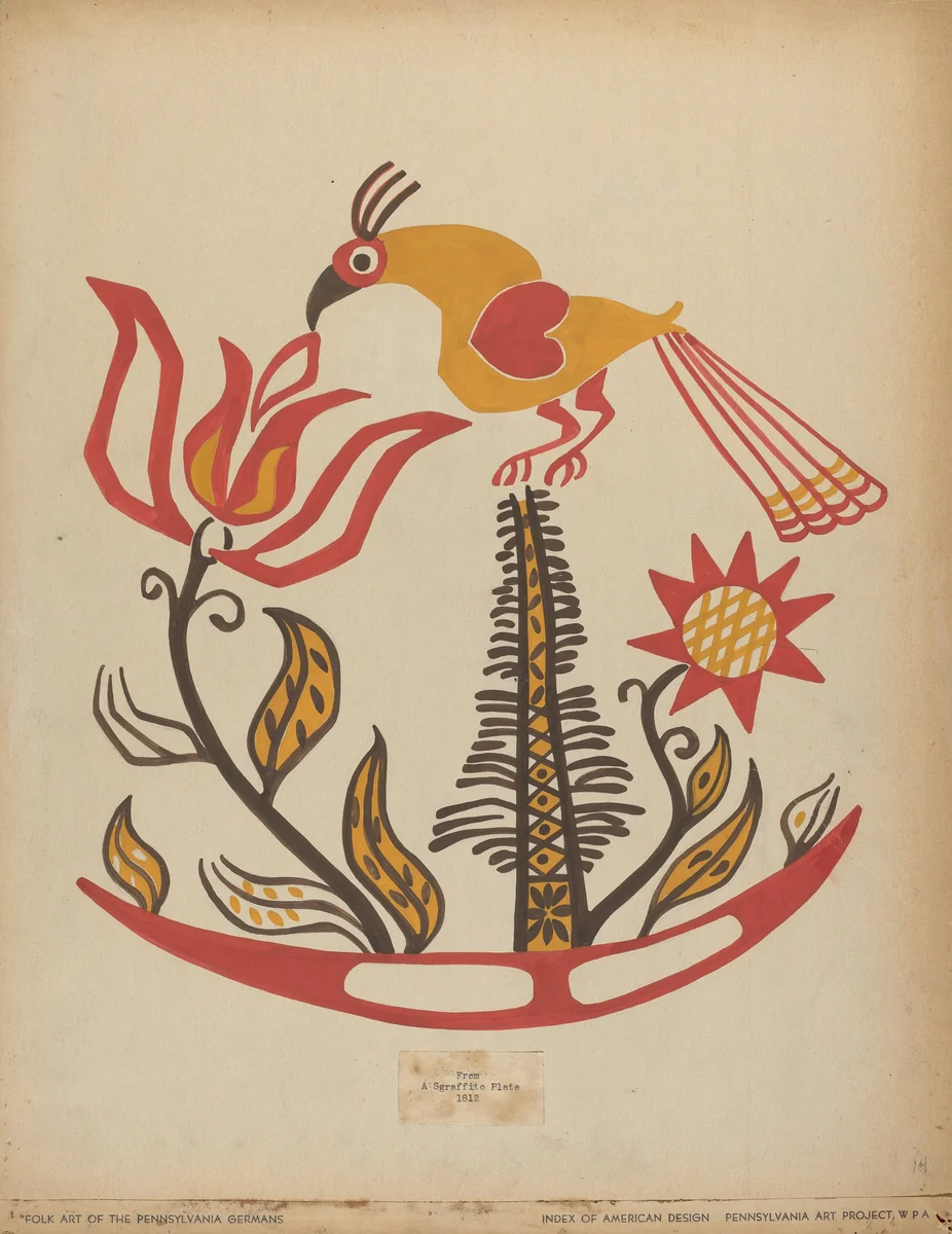 Drawing for Plate 14: From the Portfolio "Folk Art of Rural Pennsylvania" by American 20th Century, index of american design, 1939