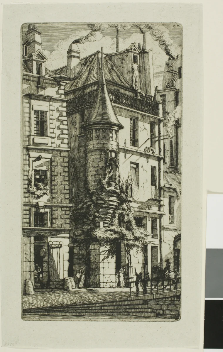House with a Turret, rue de la Tixéranderie by Charles Meryon, print, 1852