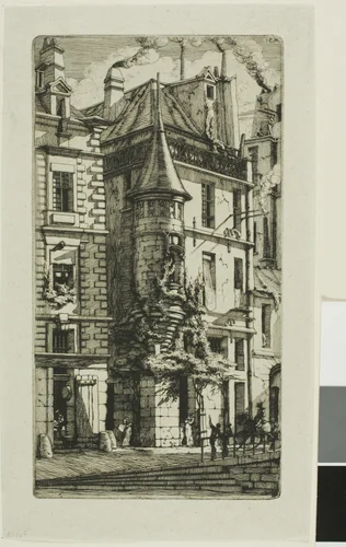 House with a Turret, rue de la Tixéranderie by Charles Meryon, print, 1852