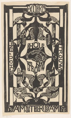 Ex libris van de vereniging Hou'en Trouw by Carel Adolph Lion Cachet, print, 1916