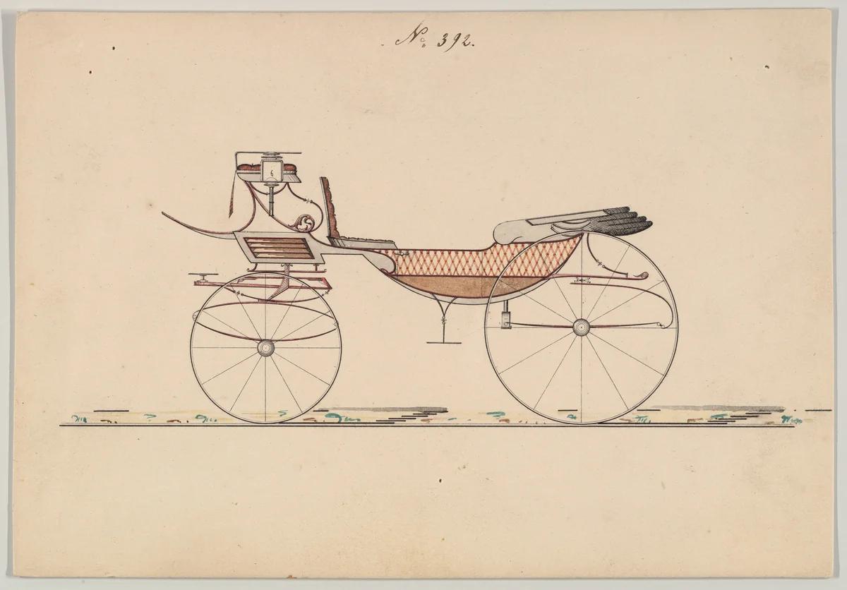 Design for Vis-à-vis/ Barouche, no. 392 by Brewster & Co., drawing, 1850-1870