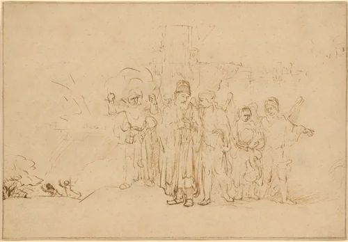 Lot and His Family Leaving Sodom by Aert de Gelder, drawing, 1661-1663