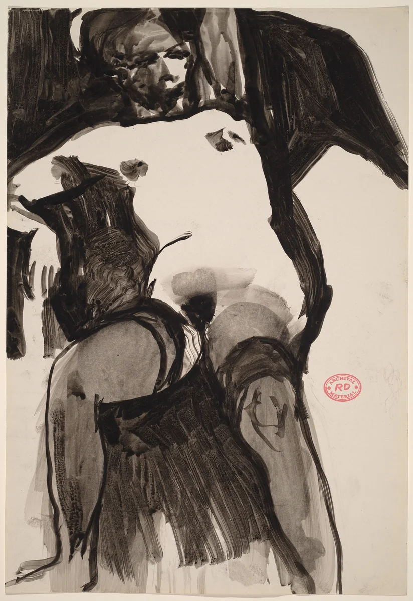 Untitled [nude in dark stockings with her left arm raised] by Richard Diebenkorn, drawing, 1955-1967
