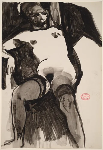 Untitled [nude in dark stockings with her left arm raised] by Richard Diebenkorn, drawing, 1955-1967