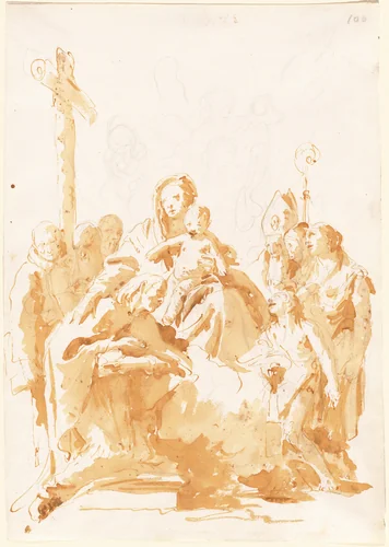 The Virgin and Child Adored by Bishops, Monks, and Women by Giovanni Battista Tiepolo, drawing, 1735-1740