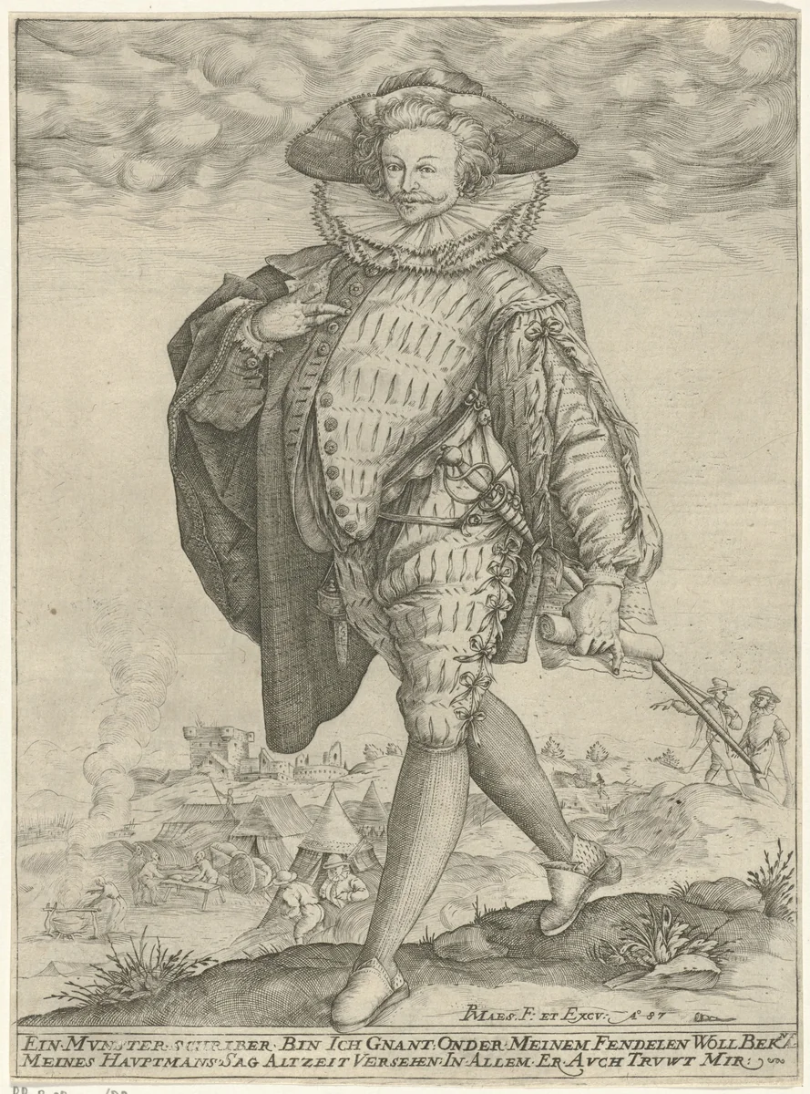 Officier marcherend naar links by Unknown, print, 1587