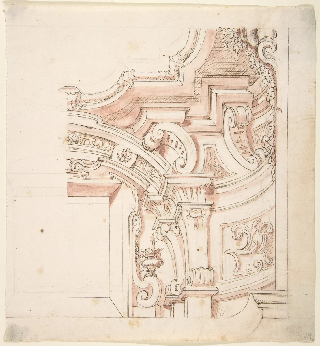 Design for a Portion of Cornice and Ceiling by anonymous, drawing, 1700-1780