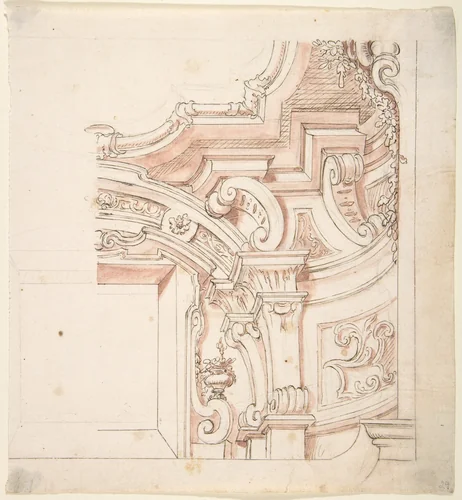 Design for a Portion of Cornice and Ceiling by anonymous, drawing, 1700-1780