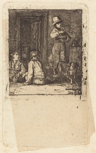 Interior with Three Boys and a Dog by Sir David Wilkie, print, 1813