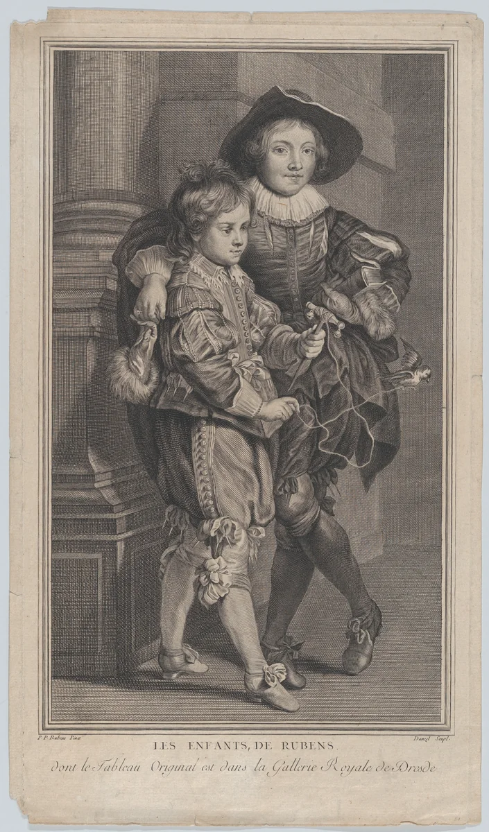 Portrait of Rubens' sons, Albert and Nikolaus by Eustache Danzel, print, 1750-1775