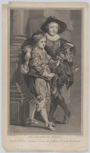 Portrait of Rubens' sons, Albert and Nikolaus by Eustache Danzel, print, 1750-1775