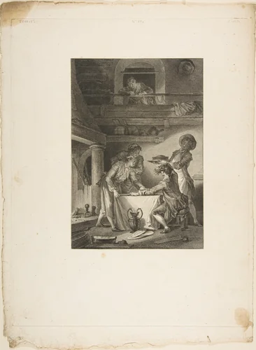 Le Pate d'Anguilles, from "Contes et nouvelles en vers par Jean de La Fontaine. A Paris, de l'imprimerie de P. Didot, l'an III de la République, 1795" by Jean-Baptiste Patas, print, 1795
