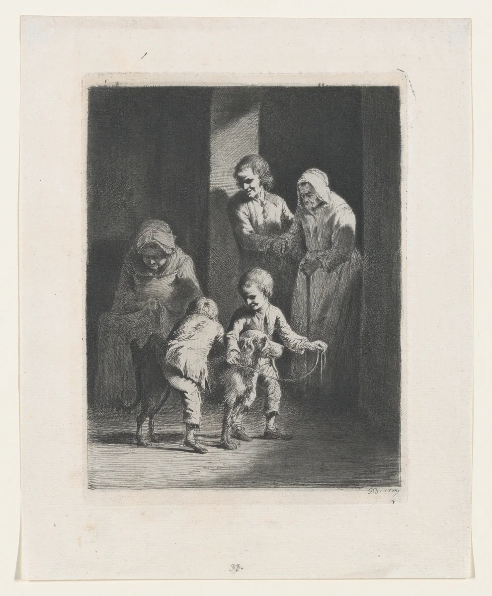 Children Playing with a Dog by Jean Jacques de Boissieu, print, 1789