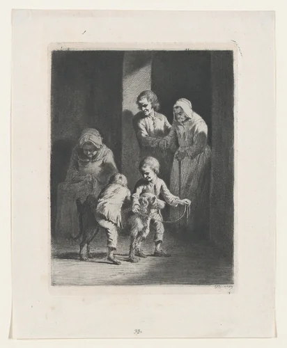 Children Playing with a Dog by Jean Jacques de Boissieu, print, 1789