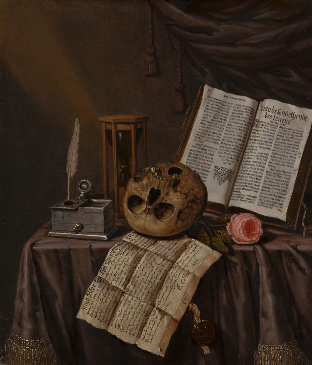 Vanitas Still Life by Edwaert Collier, painting, 1675