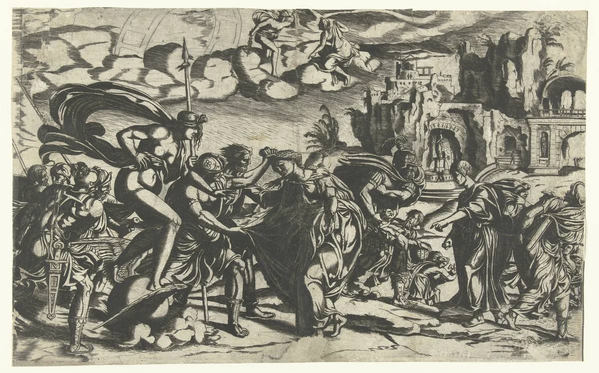 Allegorie op de oorlog en de kunsten by anonymous, print, 1500-1549