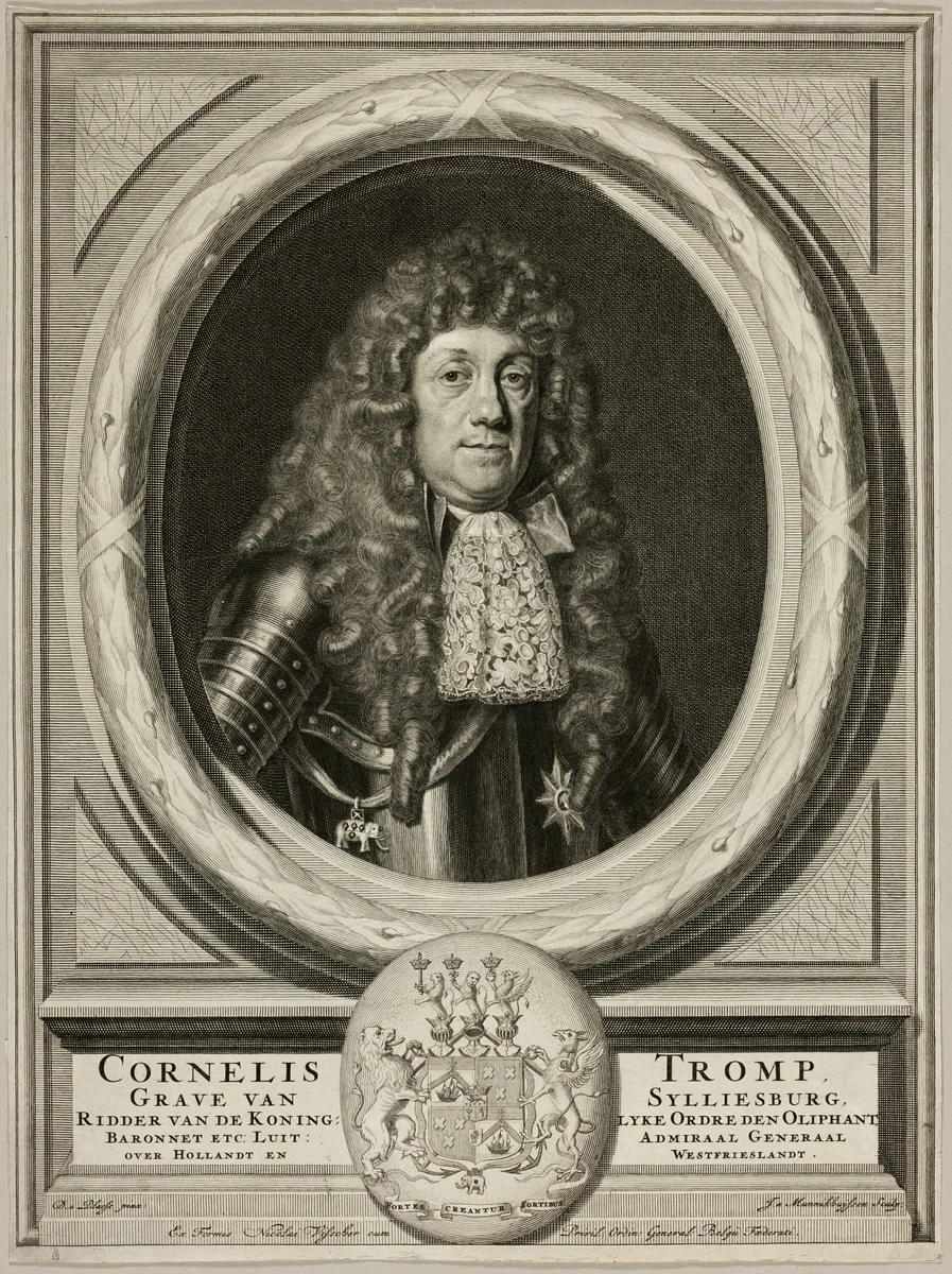 Portrait of Cornelis Tromp by Jan van Munnickhuysen, print, 1664-1721