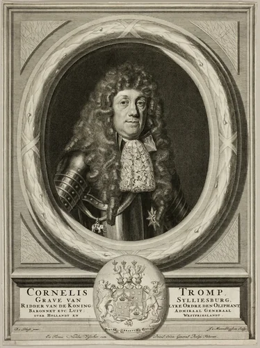 Portrait of Cornelis Tromp by Jan van Munnickhuysen, print, 1664-1721