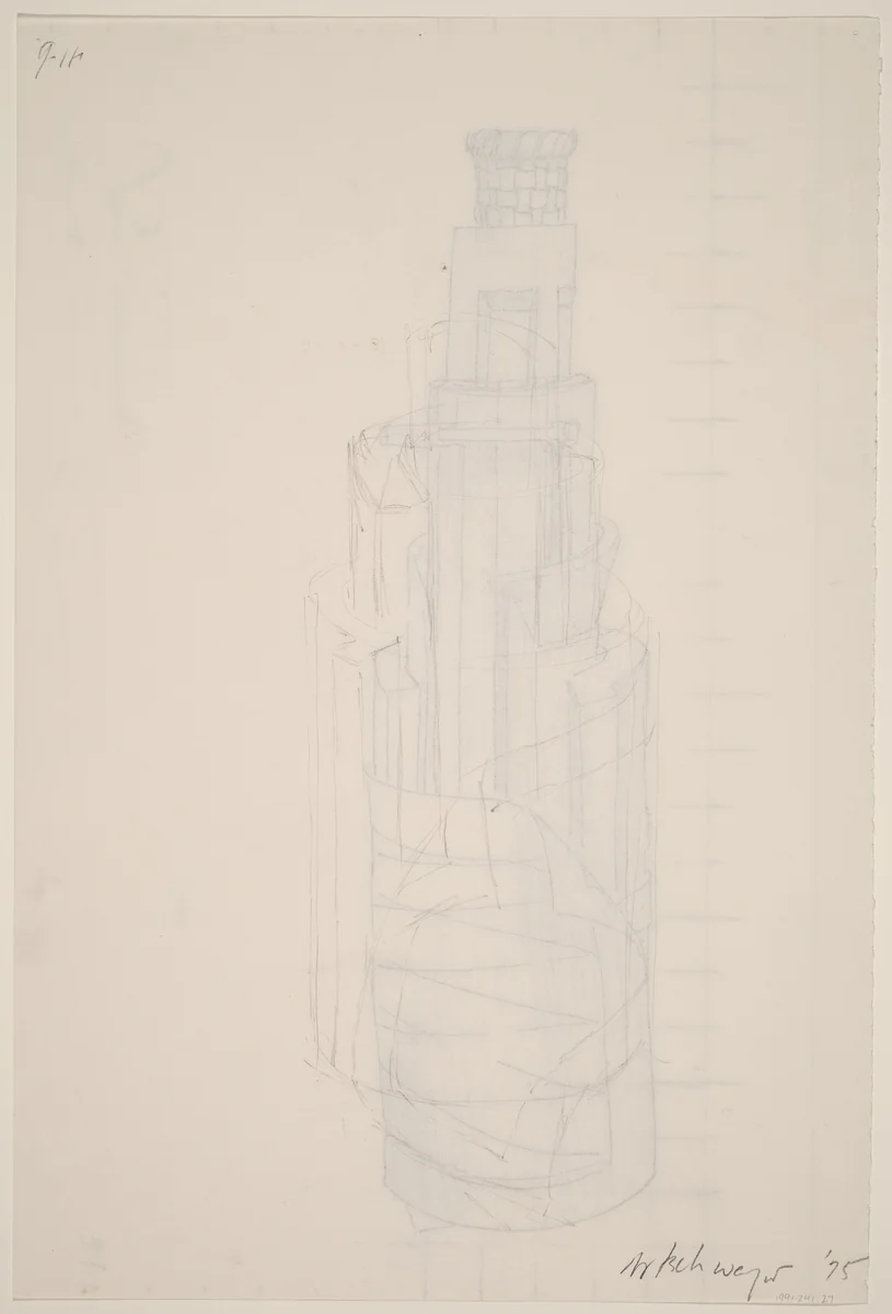 Basket, Table, Door, Window, Mirror, Rug #42 [verso] by Richard Artschwager, drawing, 1975