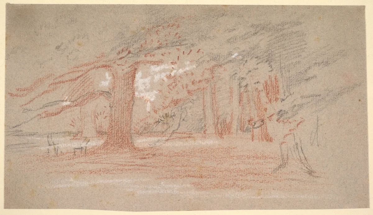 Cedar trees in a park by George Richmond, drawing, 1840-1870