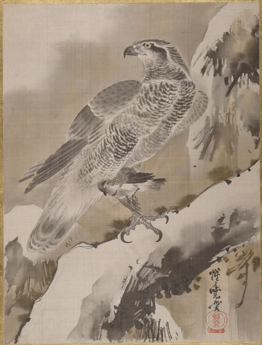 Eagle Holding Small Bird by Kawanabe Kyōsai (河鍋暁斎), painting, 1877-1897
