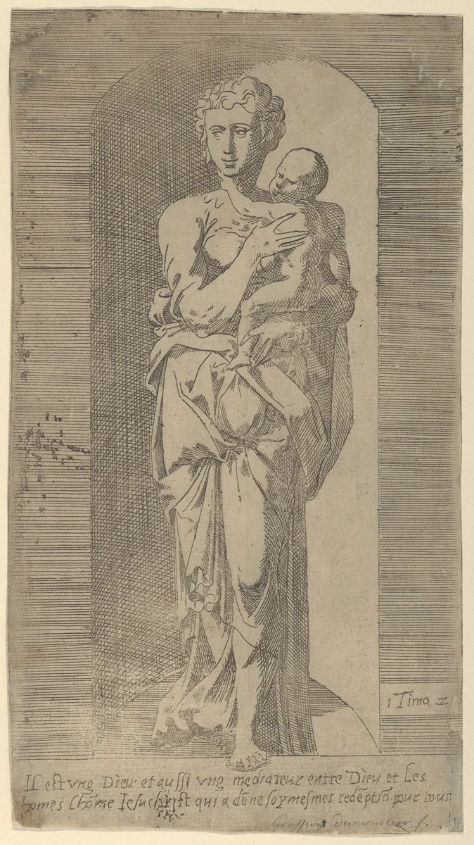 Virgin and Child in a Niche by Geoffroy Dumoûtier, print, 1520-1573