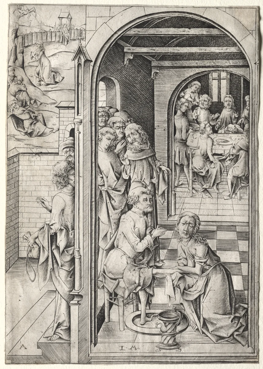The Passion: Christ Washing the Feet of His Disciples by Israhel van Meckenem, print, 1475-1485
