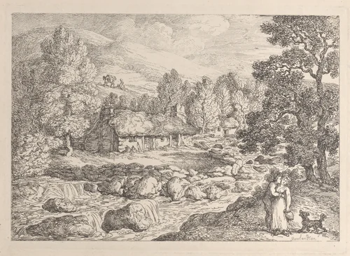 A Cornish Waterfall, from "Views in Cornwall" by Thomas Rowlandson, print, 1812