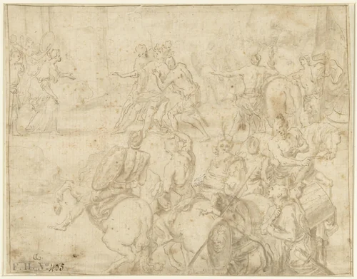 De ontmoeting van Jefta en zijn dochter by anonymous, drawing, 1700-1800