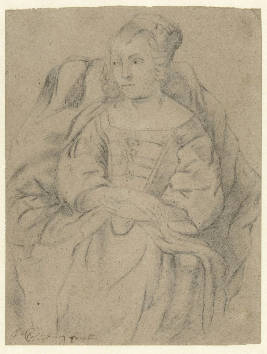 Vrouwenportret by Joh. Cleyburg, drawing, 1650-1670