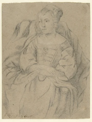 Vrouwenportret by Joh. Cleyburg, drawing, 1650-1670