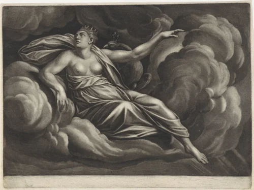 Lucht gepersonifieerd door de godin Juno by anonymous, print, 1650-1800