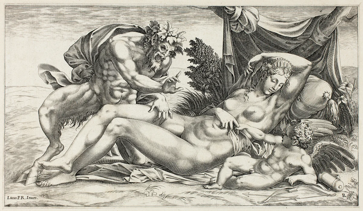 Jupiter and Antiope by René Boyvin Luca Penni, print, 1550-1559