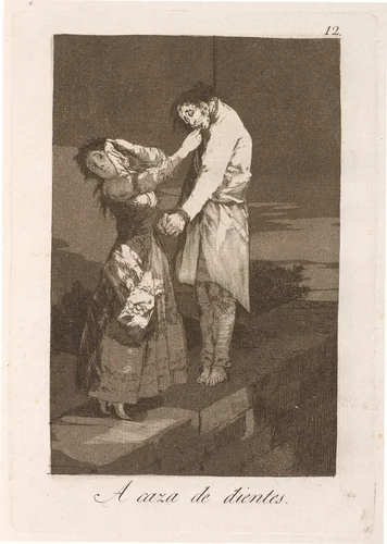A caza de dientes (Out Hunting for Teeth) by Francisco Goya, print, 1799