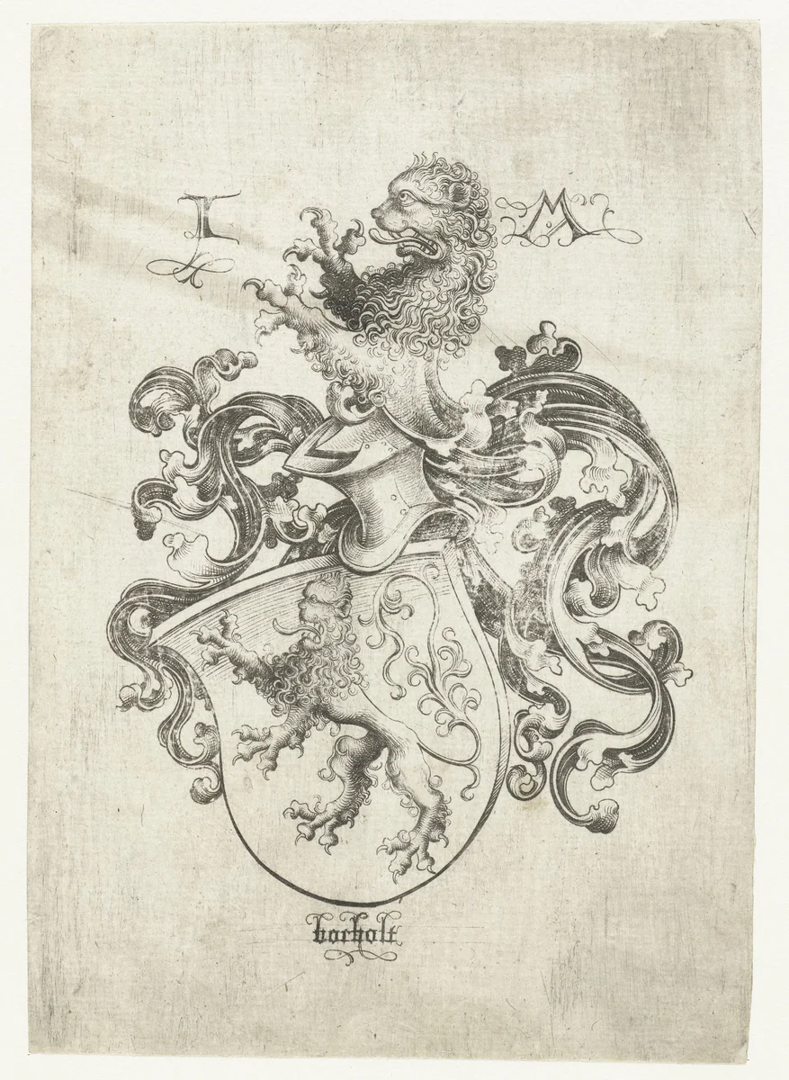 Wapenschild met leeuw by Unknown, print, 1455-1503