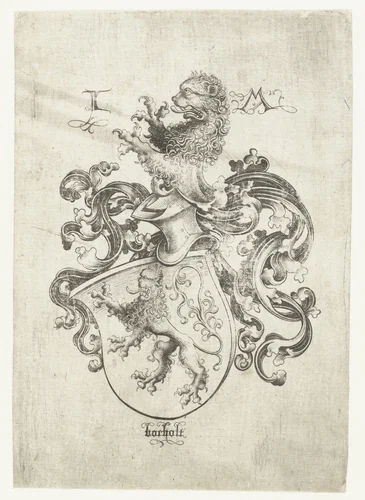 Wapenschild met leeuw by Unknown, print, 1455-1503