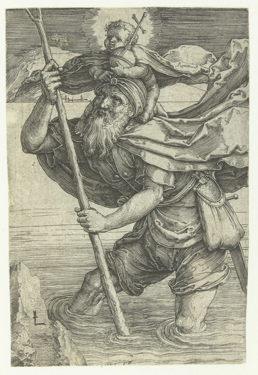 De heilige Christoffel by Unknown, print, 1519-1523