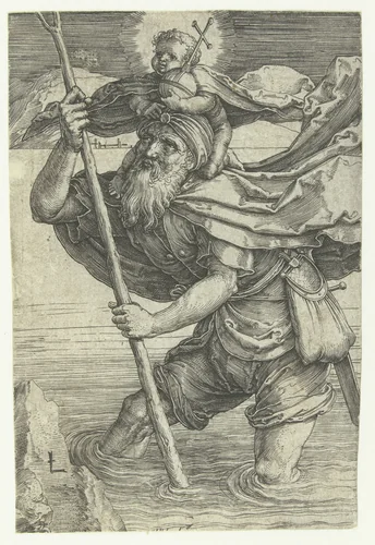 De heilige Christoffel by Unknown, print, 1519-1523