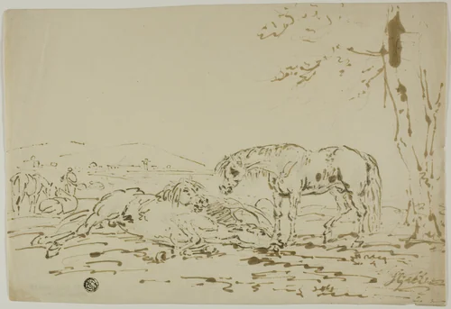 Landscape with Horses in Foreground by Sawrey Gilpin, drawing, 1753-1807