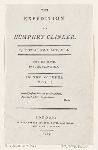 Title Page, from Tobias Smollett's "The Expedition of Humphry Clinker" (London, 1793), Vol. 1 by Thomas Rowlandson, print, 1793