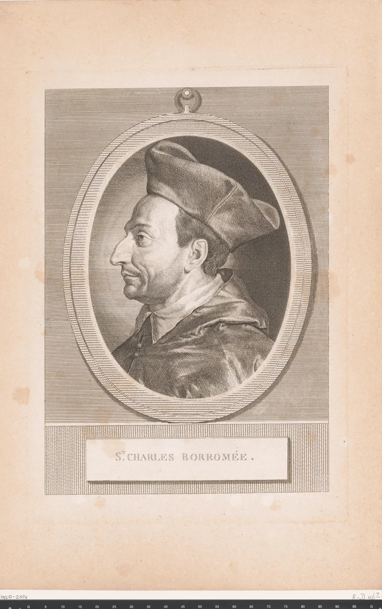 Portret van Carolus Borromeus by Jean Morin, print, 1612-1650