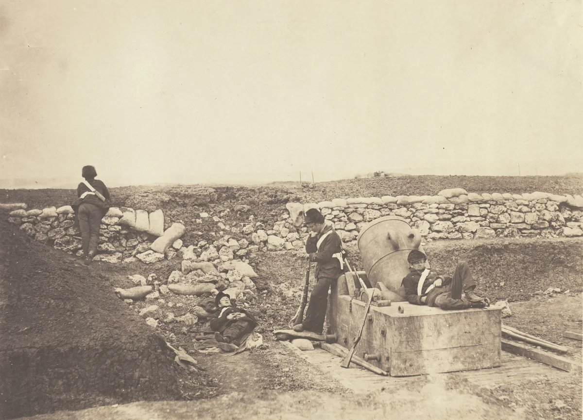 A Quiet Day in the Mortar Battery by Roger Fenton, photograph, 1855