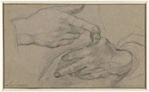 Studie van twee handen by Eustache Lesueur, drawing, 1627-1655